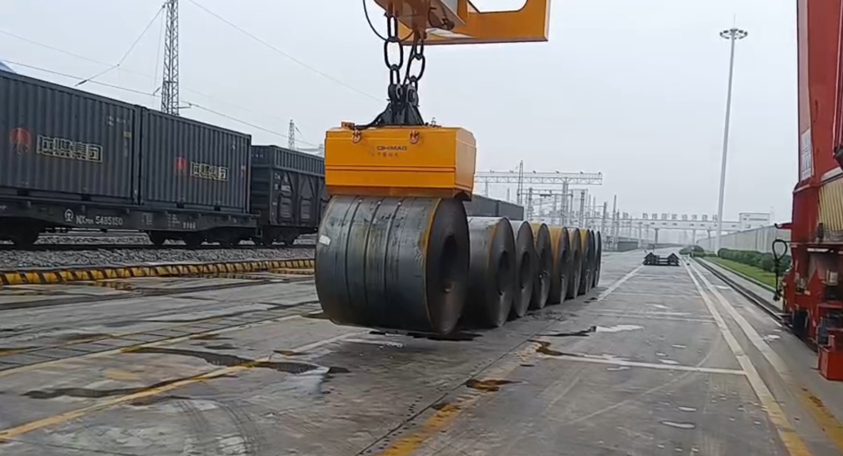 千豪電永磁吊具港口裝卸鋼卷，鋼帶卷